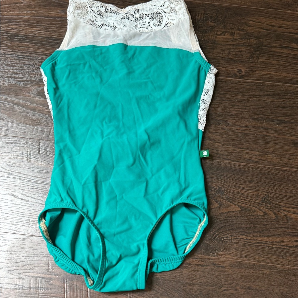 lucky leo dance leotard Teal and White Lace One Piece
